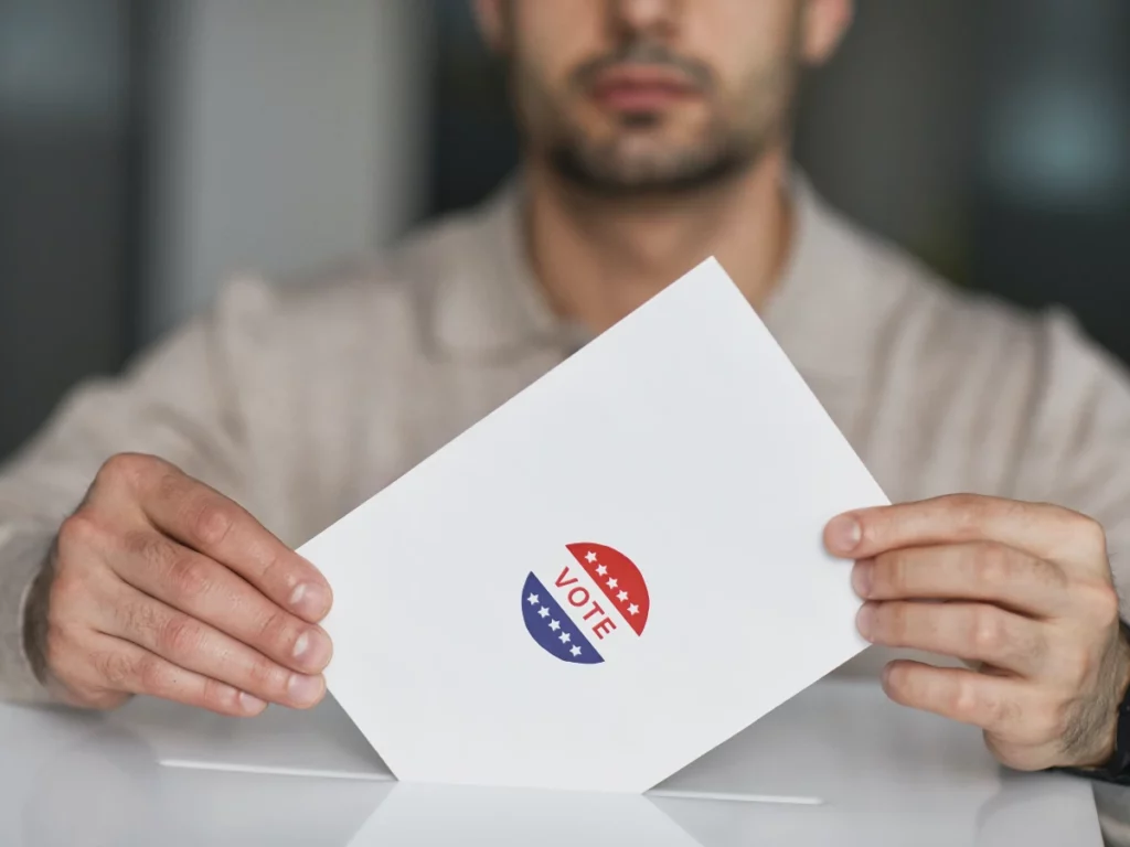 What to Do After Your Citizenship Ceremony – Casting Your First Vote New US citizen holding ballot, ready to vote