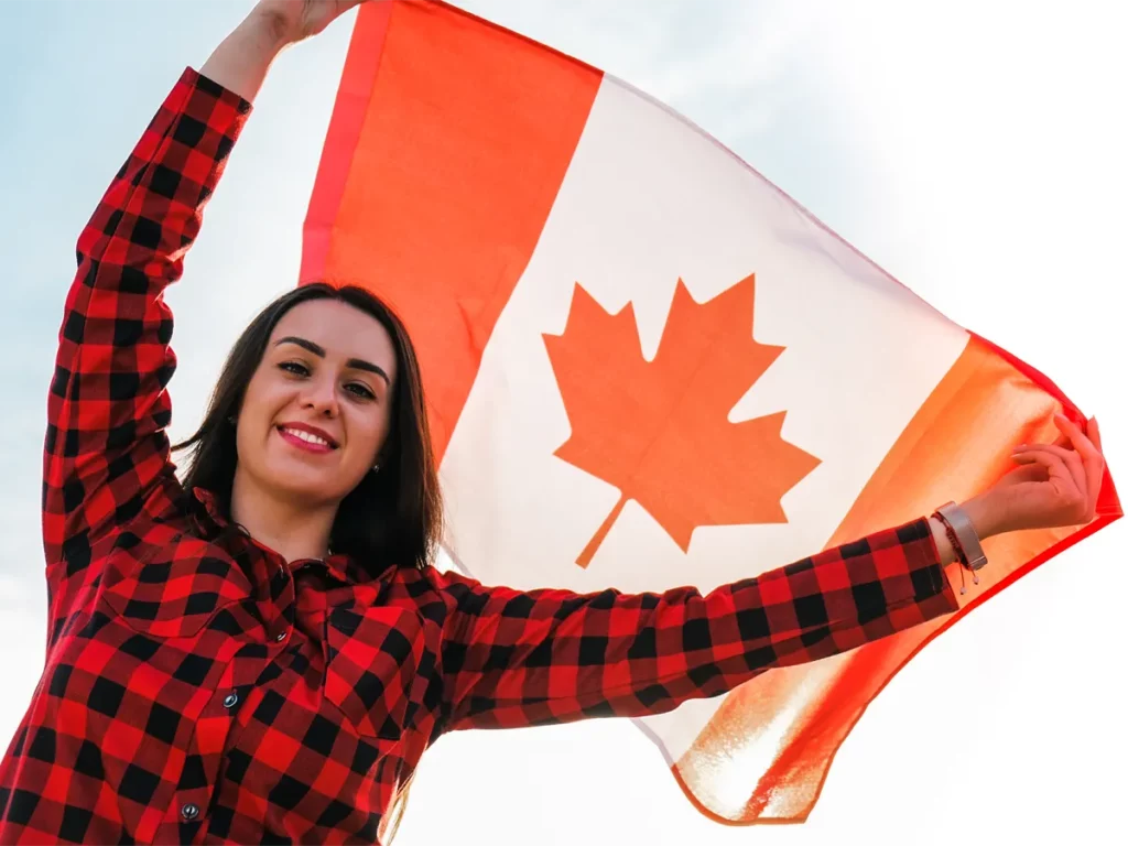 Applicant with Canadian flag illustrating the steps and stages that determine the processing time for Canadian citizenship.