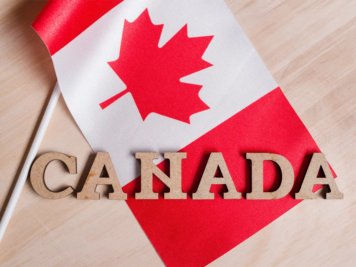 Canada text and flag representing the process to apply for Canadian citizenship